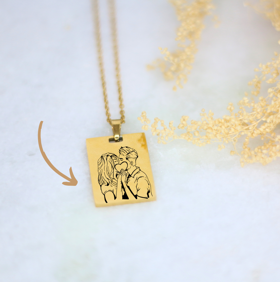 personalized rectangle plaque pendant necklace with photo or drawing, handprint or footprint