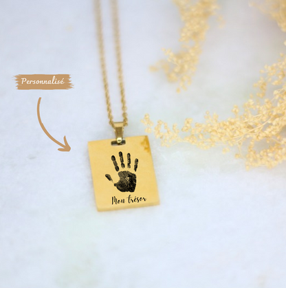 collier pendentif plaque rectangle personnalisé  Avec Photo ou un dessin, une empreinte de main ou de pied