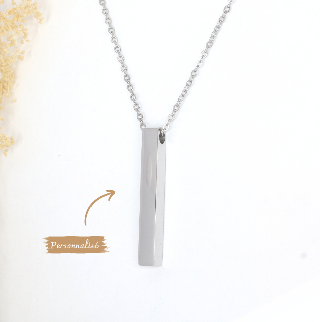 3d Vertical Bar Necklace First Name / Date of Birth to Engrave / Personalized