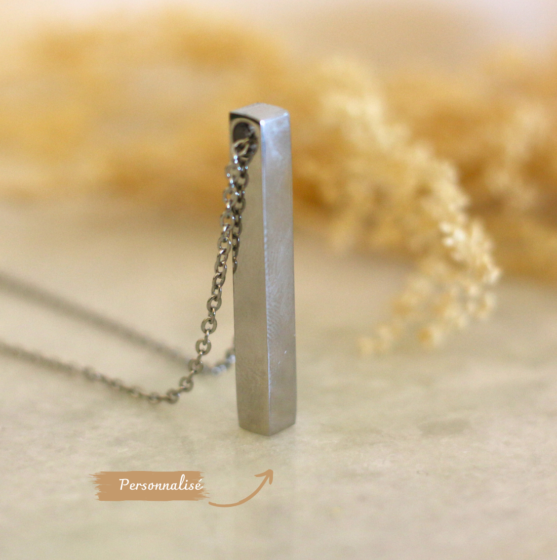 3d Vertical Bar Necklace First Name / Date of Birth to Engrave / Personalized