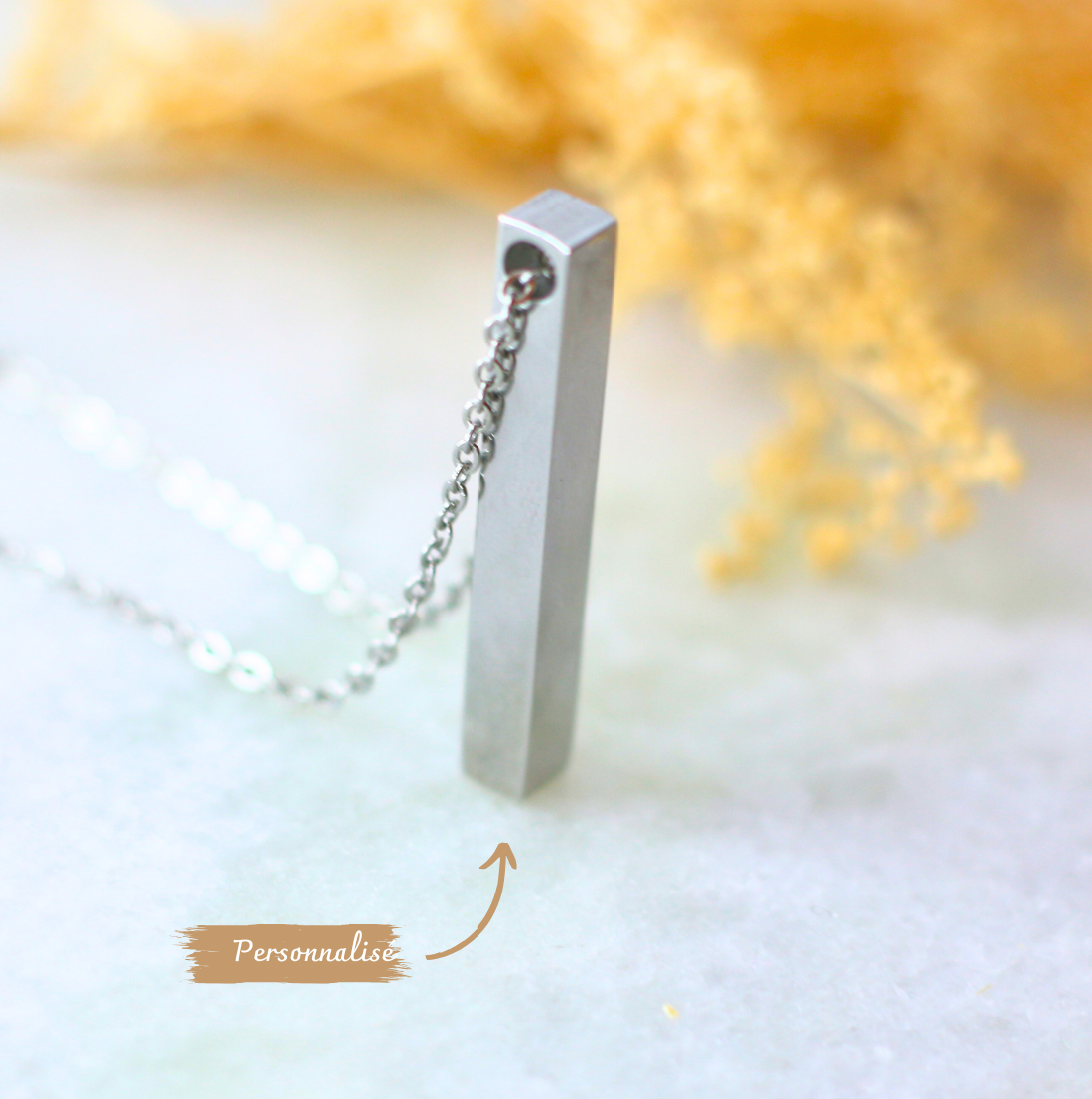 3d Vertical Bar Necklace First Name / Date of Birth to Engrave / Personalized