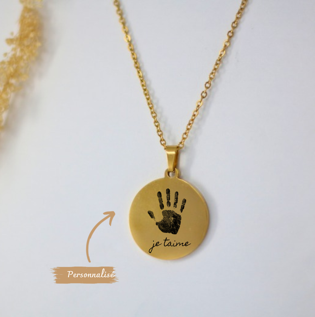 Pendentif personnalisé médaille gravée Avec Photo ou un dessin, une empreinte de main ou de pied (Copie)