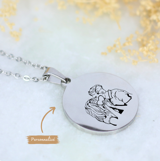 Pendentif personnalisé médaille gravée Avec Photo ou un dessin, une empreinte de main ou de pied (Copie)