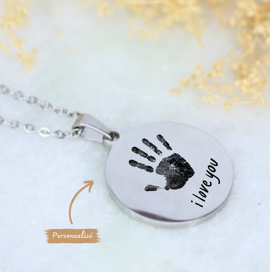 Pendentif personnalisé médaille gravée Avec Photo ou un dessin, une empreinte de main ou de pied (Copie)