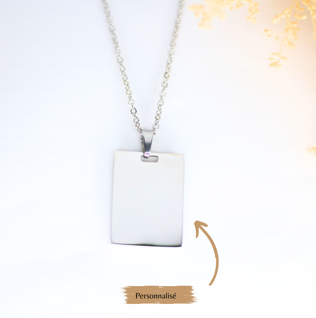 personalized rectangle plaque pendant necklace With a little word or a first name. 