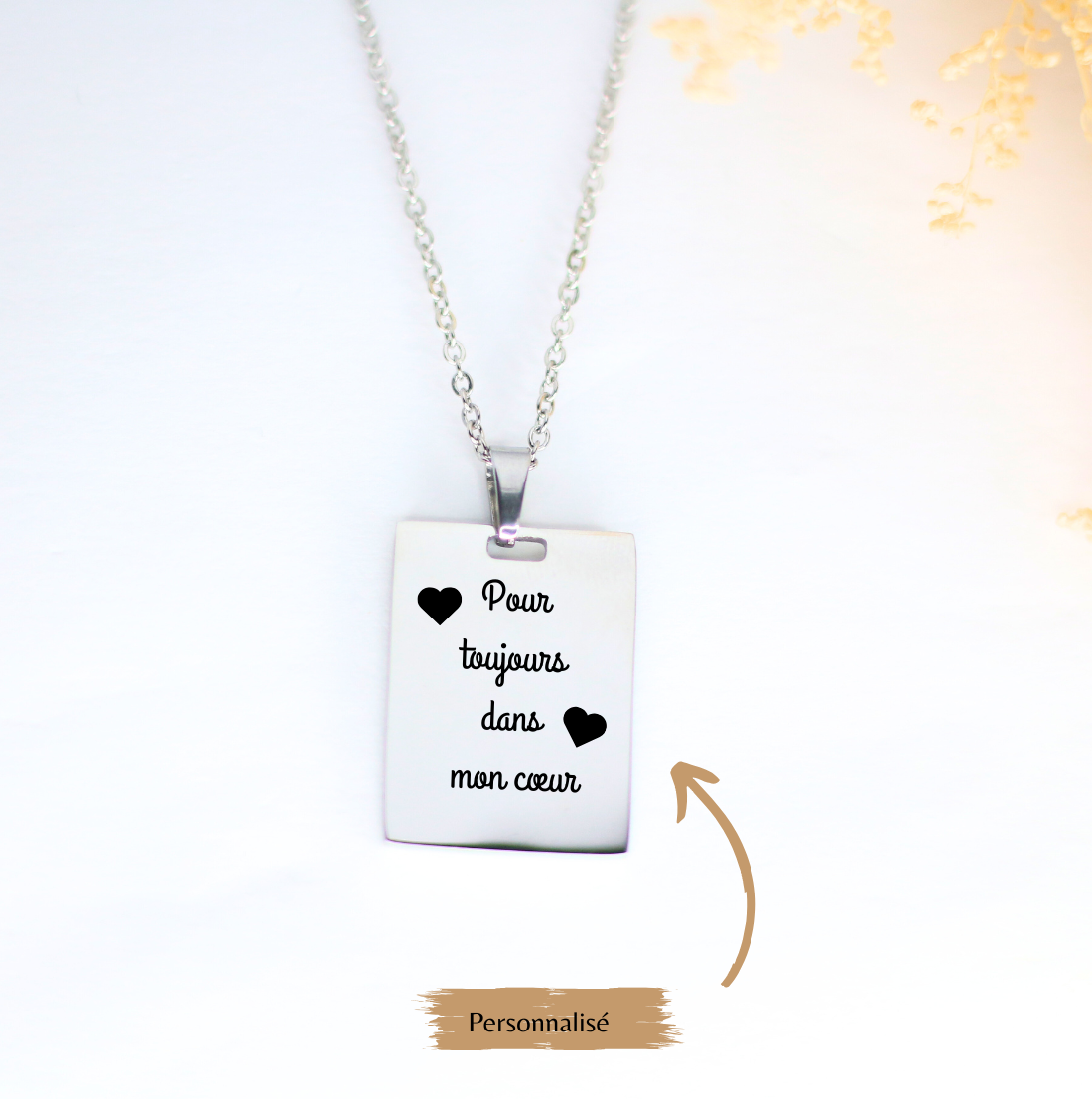 personalized rectangle plaque pendant necklace With a little word or a first name. 