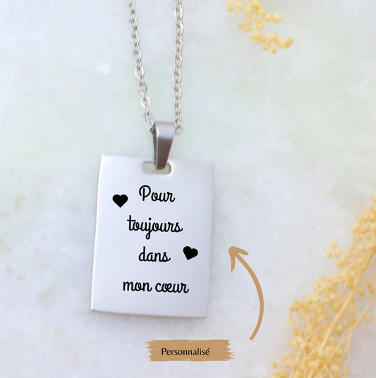 collier pendentif plaque rectangle personnalisé Avec un petit mot ou bien un prénom. (Copie)