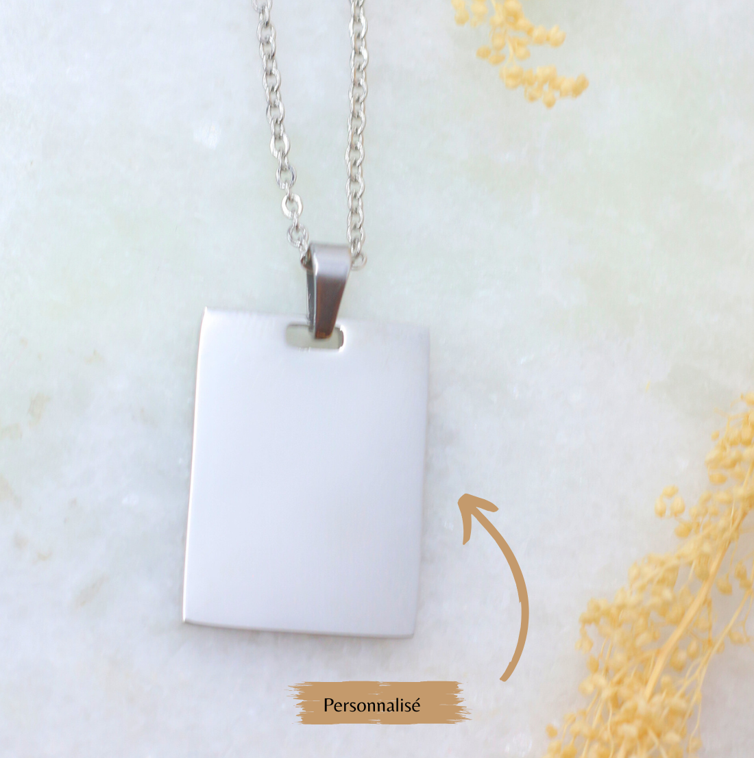 personalized rectangle plaque pendant necklace With a little word or a first name. 