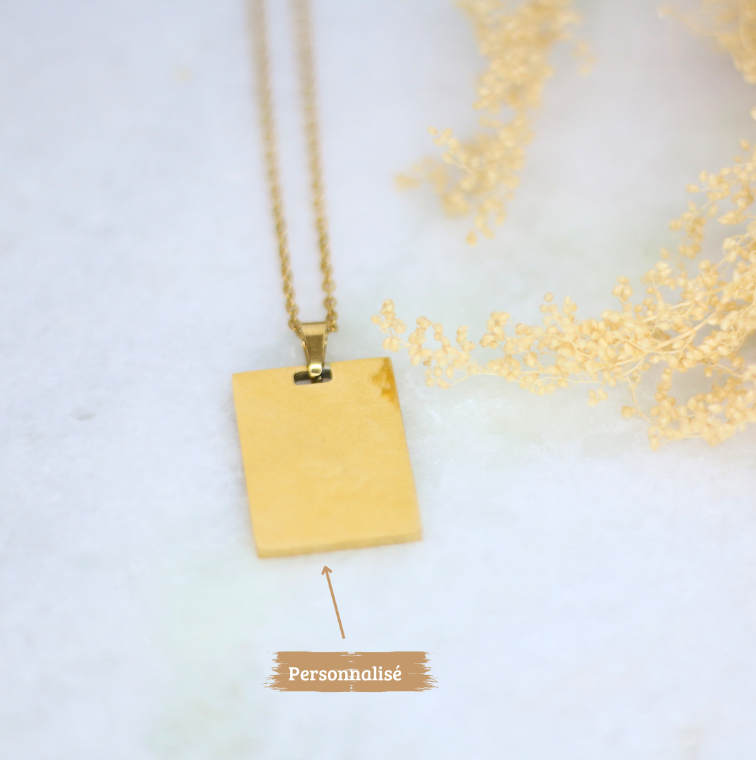 collier pendentif plaque rectangle personnalisé  Avec Photo ou un dessin, une empreinte de main ou de pied