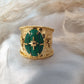 Bague dorée bohème ajustable avec pierre émeraude en acier inoxydable DIANA