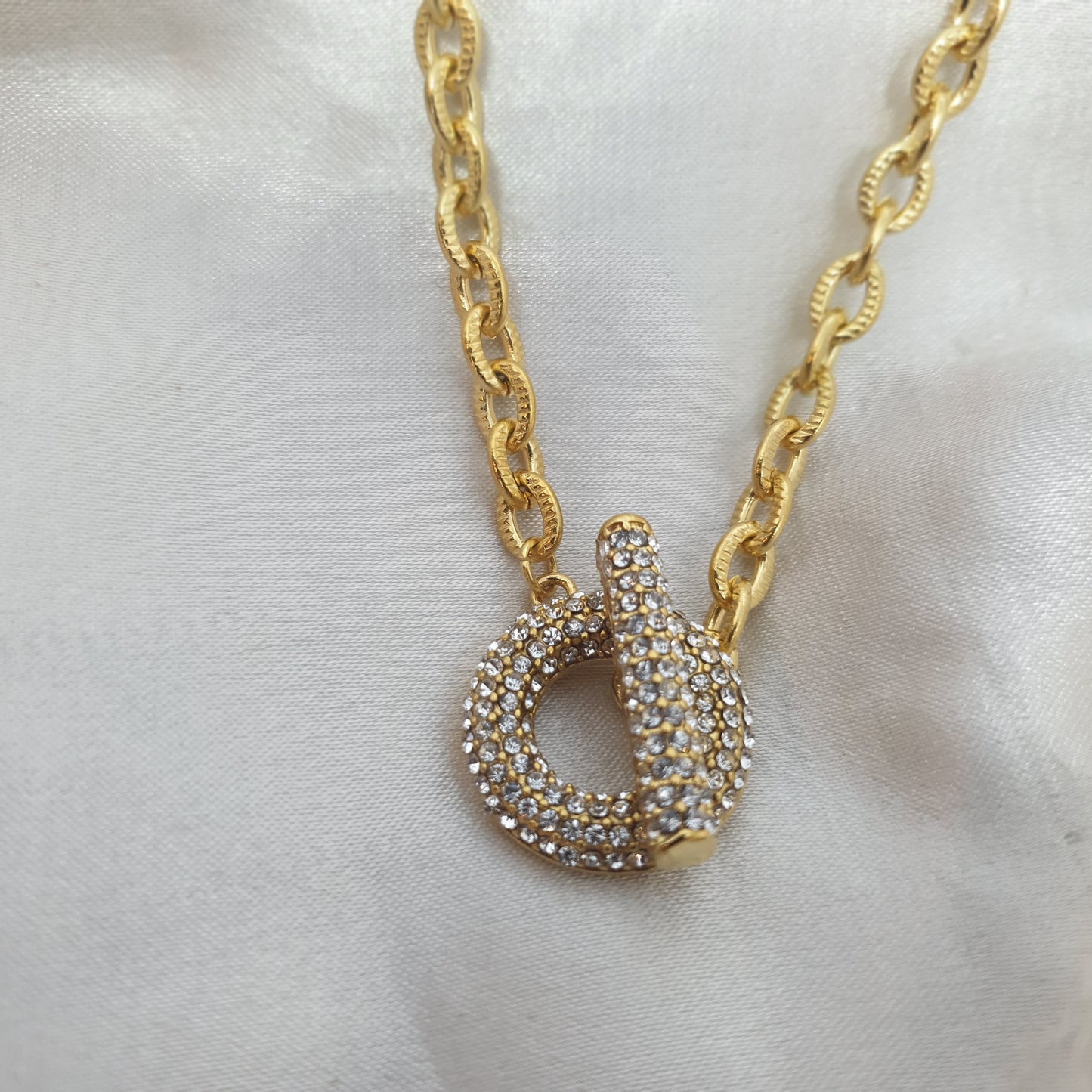 Collier circulaire doré en chaîne et strass argenté diamant HARMONIE