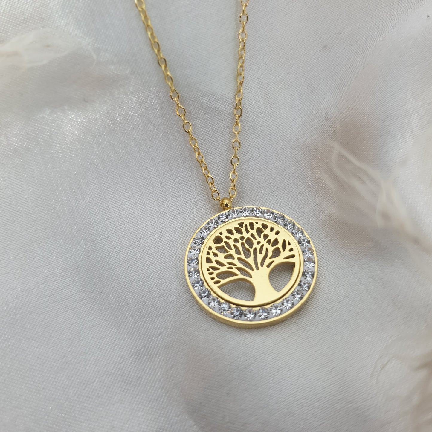 Collier, médaillon doré en strass argenté, arbre de vie en acier inoxydable TREE LIFE RéussiteActif