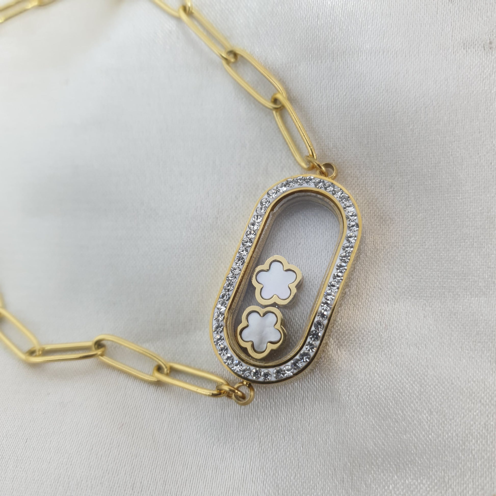 Bracelet chaîne dorée, strass et fleurs acier inoxydable FLORECITAS RéussiteActif