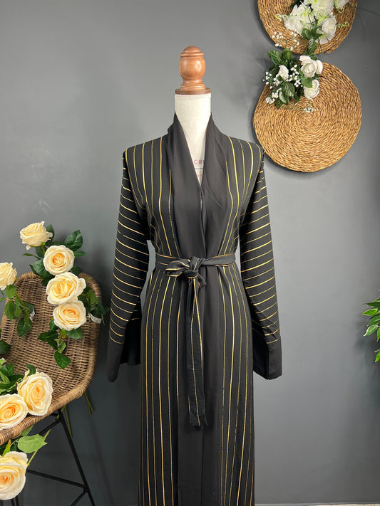 ABAYA KIMONO FEMME NOIR A RAYURES DORÉE