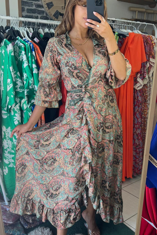 robe portefeuille longue imprimée femme