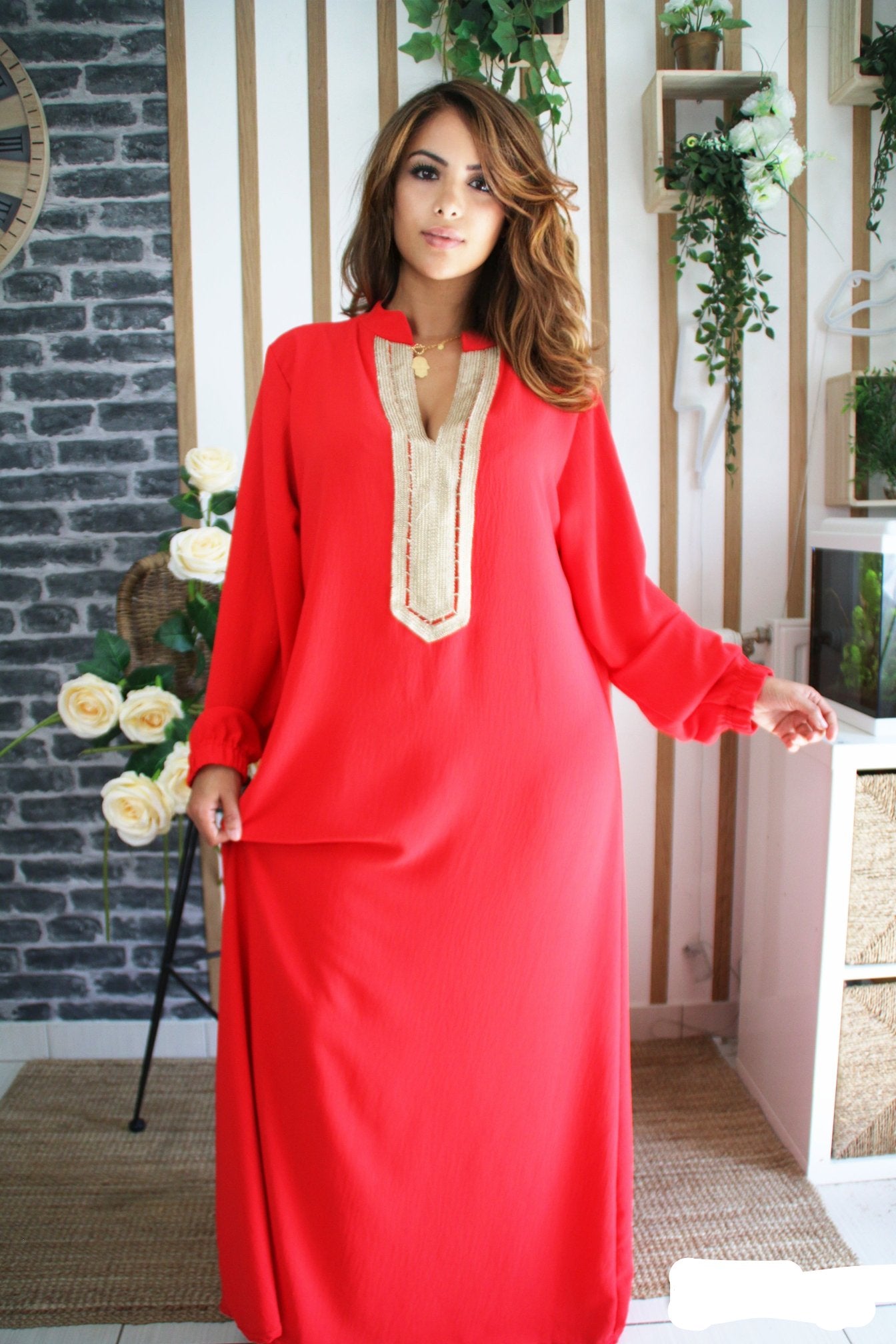 Robe caftan rouge