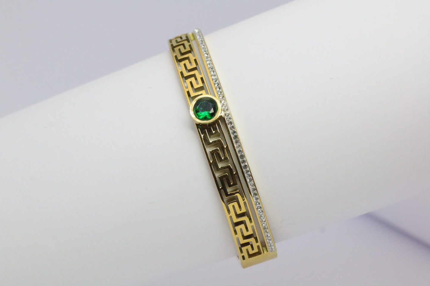 Bracelet rigide diamant vert en acier inoxydable