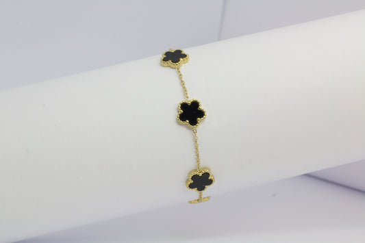 Bracelet doré avec fleurs noires acier inoxydable FLOR NEGRA