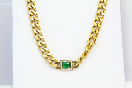 Collier a Gros Chaine Pierre Vert - ZAKOUTAA