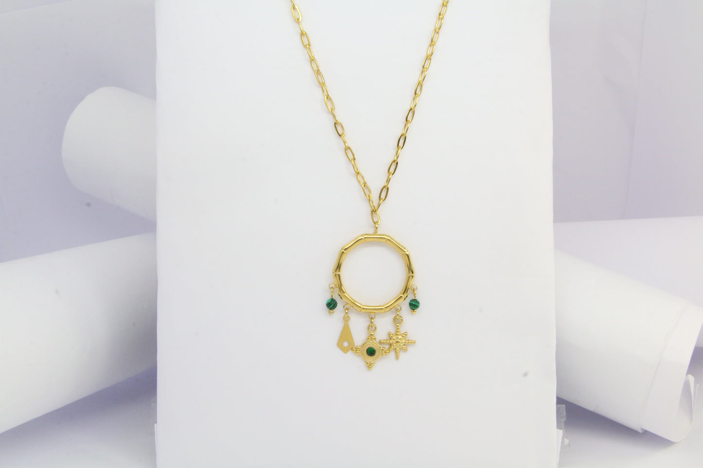 Collier bohème doré circulaire en chaine acier inoxydable ATTRAPE RÊVES
