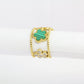 Bague bohème ajustable dorée en fleur émeraude en acier inoxydable