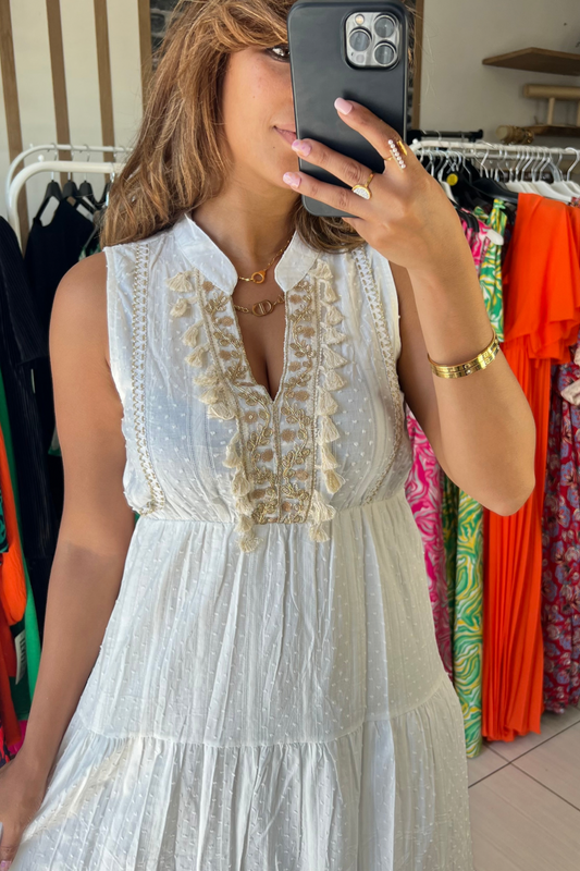 Robe mi-longue Bohème Blanche