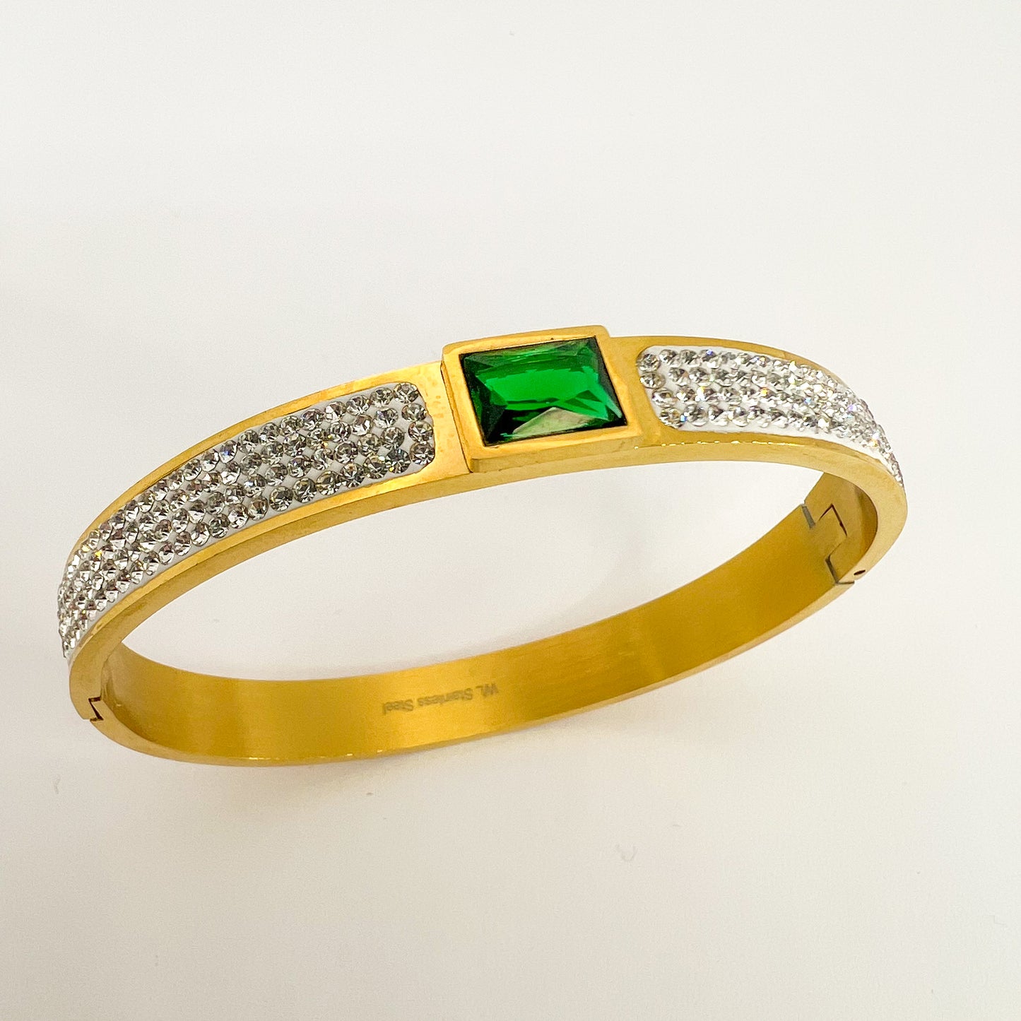 Bracelet rigide diamant vert en acier inoxydable